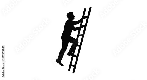 Man climbing a ladder is depicted in a black silhouette