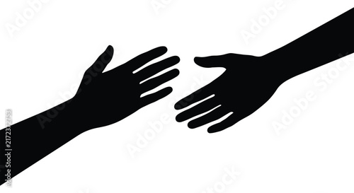 Reaching hands extending towards each other a black silhouette grasping