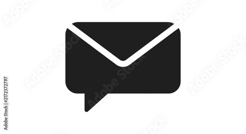 Email message icon with speech bubble flat black silhouette letter