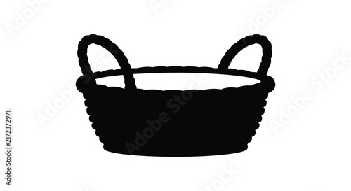 Woven basket with handles appears as a dark silhouette against white background