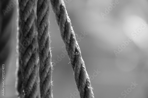 Canvas Print Detalle de cuerdas fotografiadas en blanco y negro.
