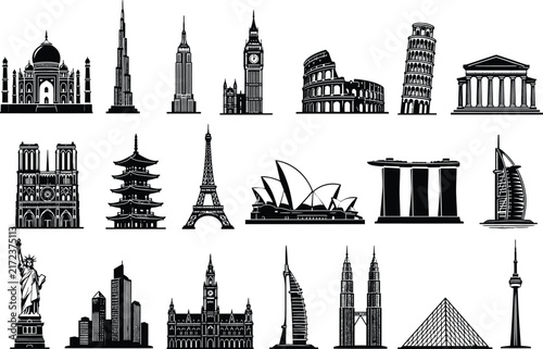 London Landmarks and Monuments Vector Illustration Featuring Big Ben, Historic Houses, City Skyline and Famous Architecture of London Cityscape