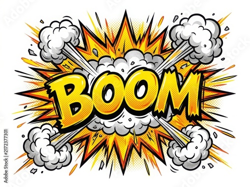 A colorful comic bookstyle explosion with the word boom