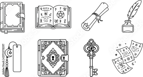 A diverse collection of antique keyhole and lock illustrations in monochrome isolated on a clear transparent backdrop for design projects