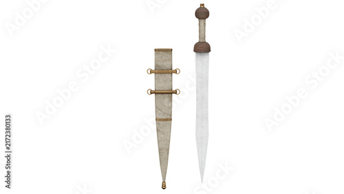 Fotografie 3d rendering of a sword with a white blade and decorative sheath
