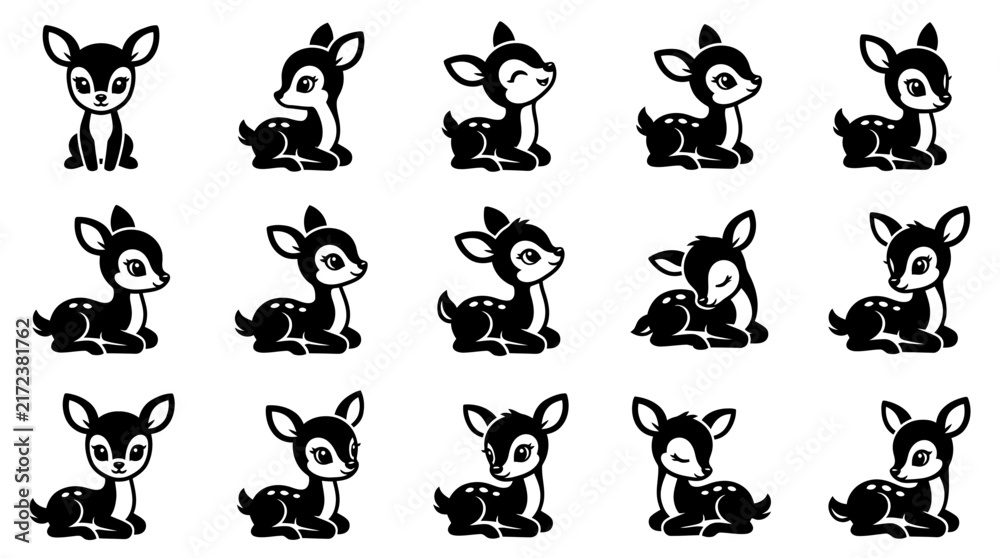 Naklejka premium Cute Deer Collection Vector Illustration.