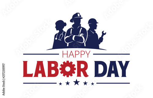 USA Happy Labor Day Worker Silhouette Typography design