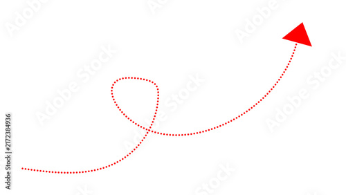 Red dotted line curve forming a with an arrowhead pointing upwards on a white background red arrow curved line upward arrow graphic element arrowhead vector style direction progress