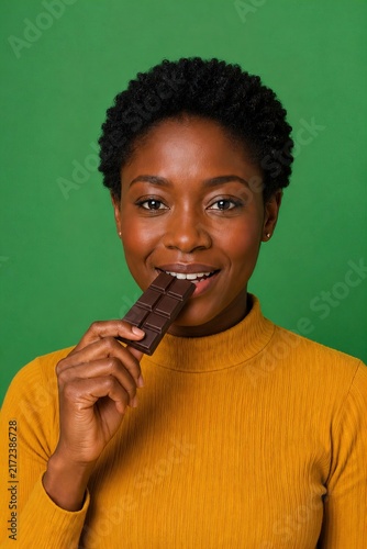 a woman eating chocolate