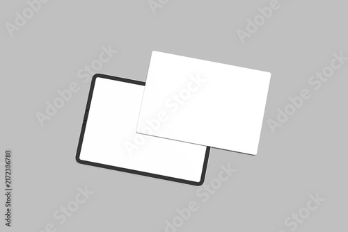 Realistic Tablet Tablet Tent Sign Mockup Set, Blank Digital Display, Horizontal Desktop Counter Stand, Electronic Menu Holder, Business Information Display Blank