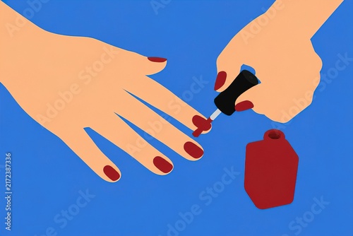 manicure, a woman polishing and coloring her nails