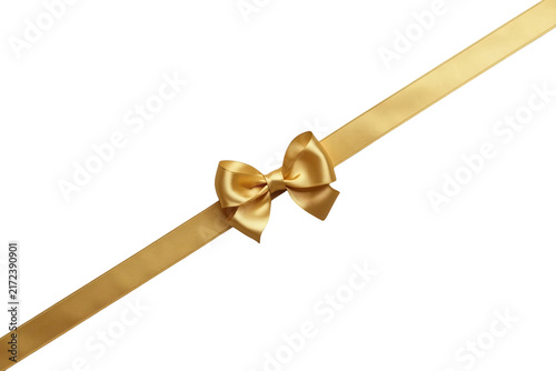 Diagonal golden ribbon with small satin bow