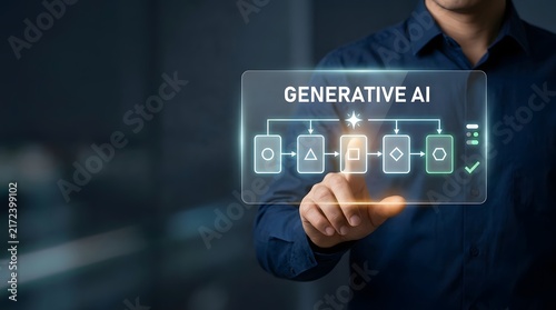 Obraz na płótnie Man interacting with generative ai interface displayed on a transparent screen