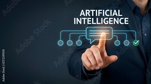 Obraz na płótnie Woman interacting with a digital artificial intelligence network interface