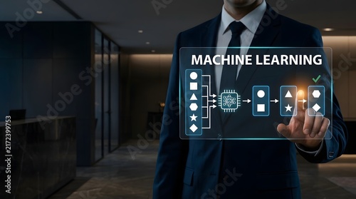 Obraz na płótnie Professional man interacting with digital machine learning interface in modern office