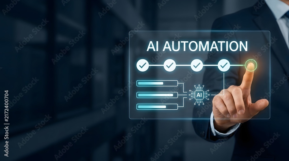 Obraz premium Business professional interacting with a digital ai automation interface display