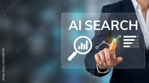 Obraz na płótnie Artificial intelligence search concept with businesswoman using digital interface