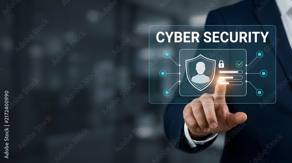 Obraz premium Businessman interacting with digital cyber security interface and network protection