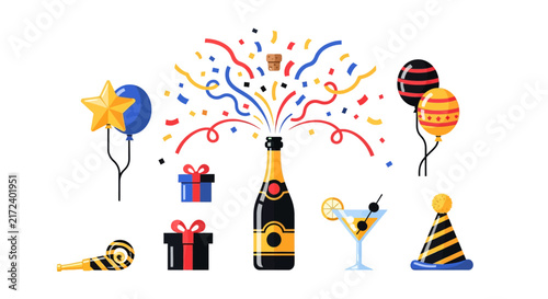 Celebration party elements with champagne.