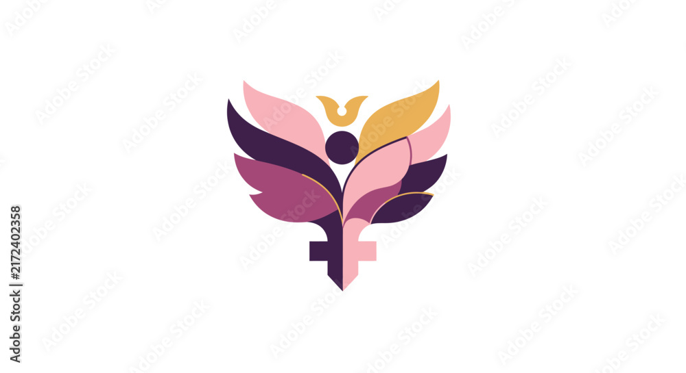 Fototapeta premium Colorful Female Symbol With Wings Design.