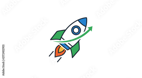 Colorful Cartoon Rocket Ship Blasting.