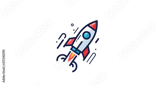 Colorful Cartoon Rocket Ship Blasting.