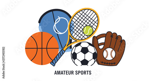 Collection of sports equipment icons.