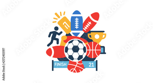 Collection of sports equipment icons.