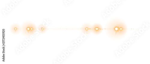 Bright golden horizontal lens flare light effect overlay design element showing glowing streaks isolated on transparent background for digital art