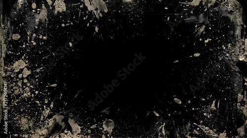 Grungy dark frame with textured paint splatters for artistic design