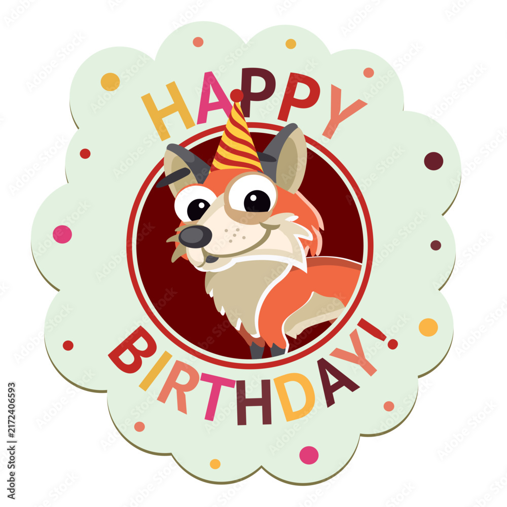 Fototapeta premium Happy birthday pig cap badge sticker illustration