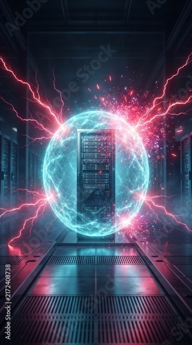 Critical Server Resisting Cyberattack Inside Protective Energy Shell