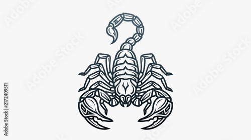 Obraz na plátne Stylized scorpion vector illustration with intricate line art, featuring a curved stinger tail and detailed pincers