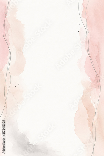 oft Blush Watercolor Abstract Background with Delicate Floral and Minimal Line Art