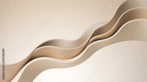 Abstract beige waves flowing in elegant layers with soft lighting and smooth textures create a calm modern minimalist aesthetic design