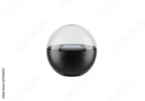 Futuristic spherical smart speaker isolated on black background