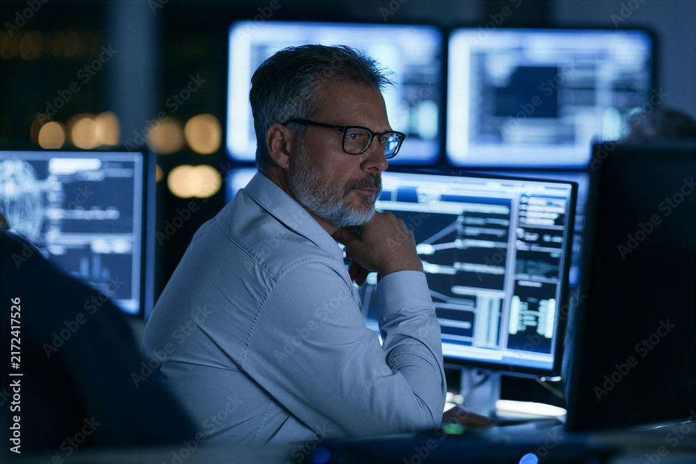 Fototapeta premium Cybersecurity engineer monitoring network anomalies