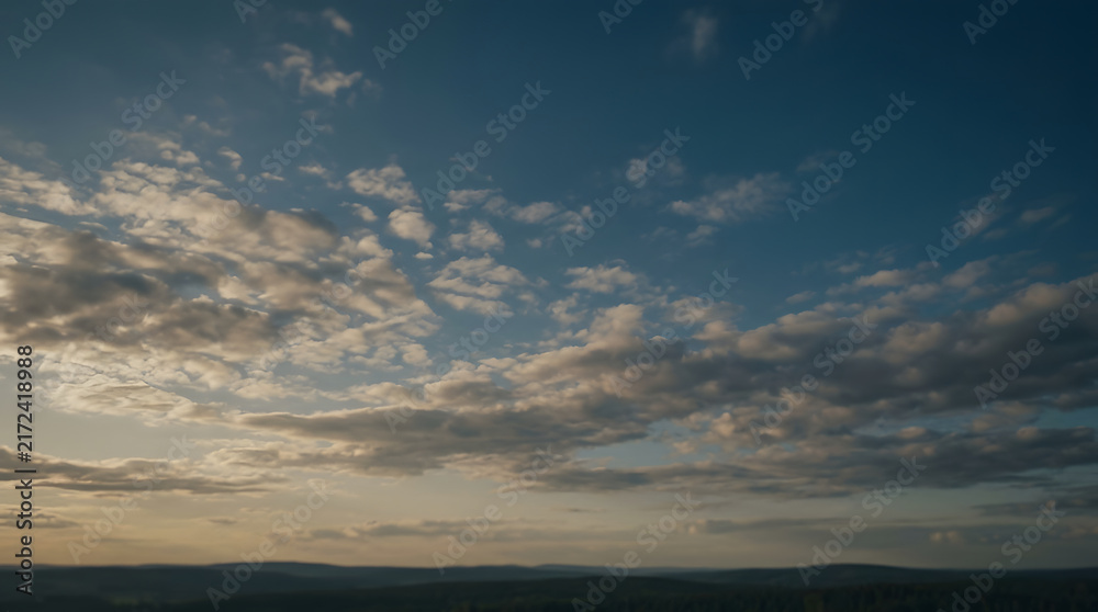 Fototapeta premium Dramatic Sky with Cumulus Clouds over Distant Hills