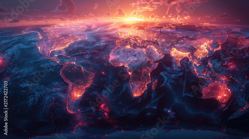 Vivid Globe with Burning Continents