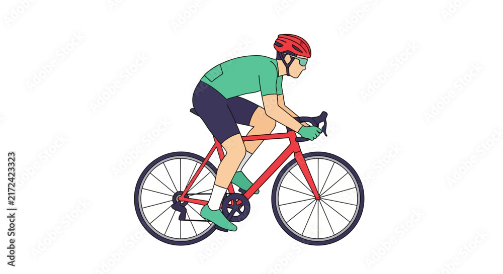 Fototapeta premium Man Riding Red Bicycle Outdoors Freely.