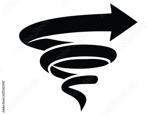 Black spiral vortex arrow pointing upward with swirling dynamic lines black pointer dynamic swirl rotation sign spin graphic tornado vector isolated