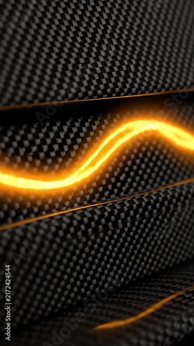 Carbon Fiber Texture with Animated Orange Light Trail Flowing and Undulating Across the Surface. and Animation