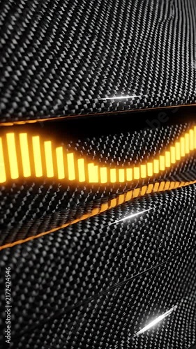Carbon Fiber Texture with Animated Orange Light Trails Moving Upwards, Creating a Dynamic and Futuristic Visual Effect.