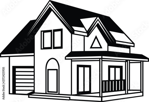 Modern suburban house vector illustration isolated on white