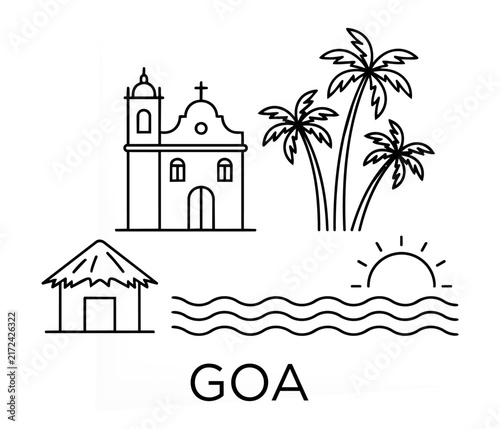 Goa India Minimalist Tropical Travel Line Art Illustration
