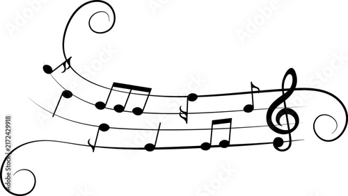 Music notes, with curves and swirls, vector illustration.