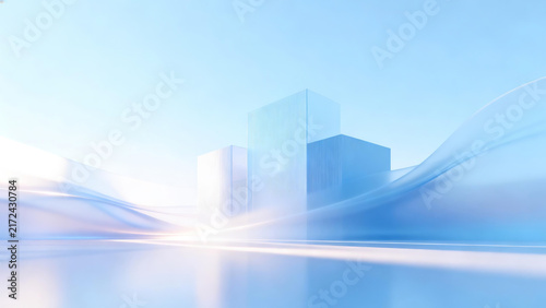 blue technology architecture and flowing light shadow background