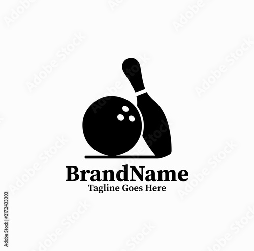 Black image vector logo of bowling ball hitting target pin for tournament icon on white background