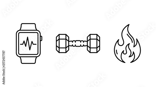 Fitness icons demonstrate the relationship between wearable health monitoring technology and intense physical exercise routines.