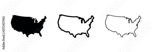 Foto United States of America map icon set, usa country outline in various styles
